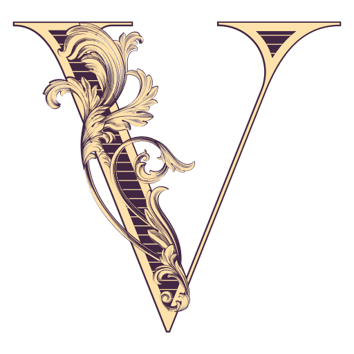 a letter v with ornate design