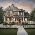 a house with a white fence and trees