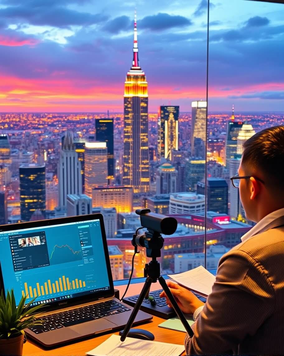 a man looking at a city skyline
