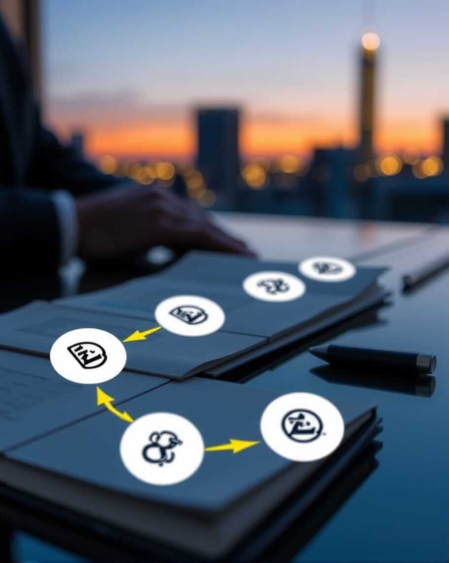 a group of papers with icons on them